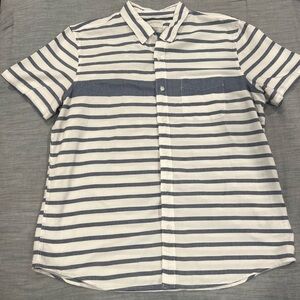 American Eagle Men’s XL Short Sleeve Button Down Shirt Navy White Striped Cotton